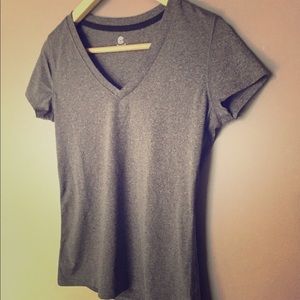 Grey v-neck athletic shirt